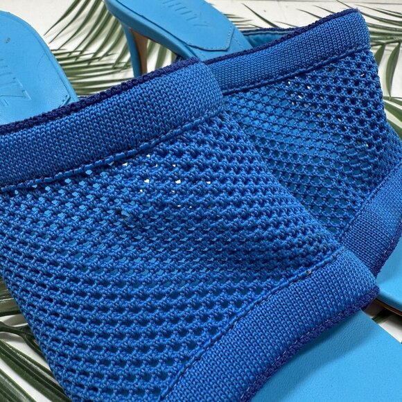 Schutz Blue Mesh Sinara Knit Heel Sandals 7B Square Toe Slip-On Summer Shoes - Picture 4 of 11
